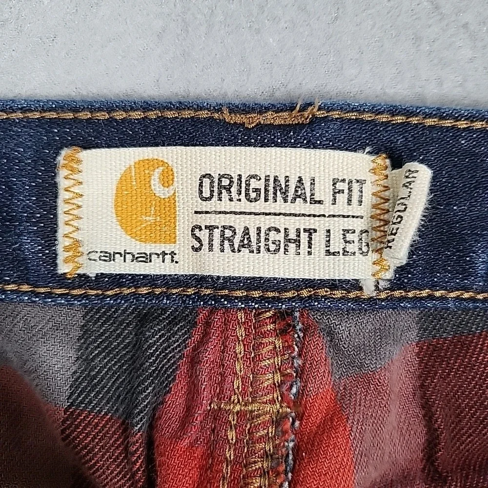 Carhartt Flannel Lined Straight Jeans Women's 16 Regular Blue Plaid Workwear‎
